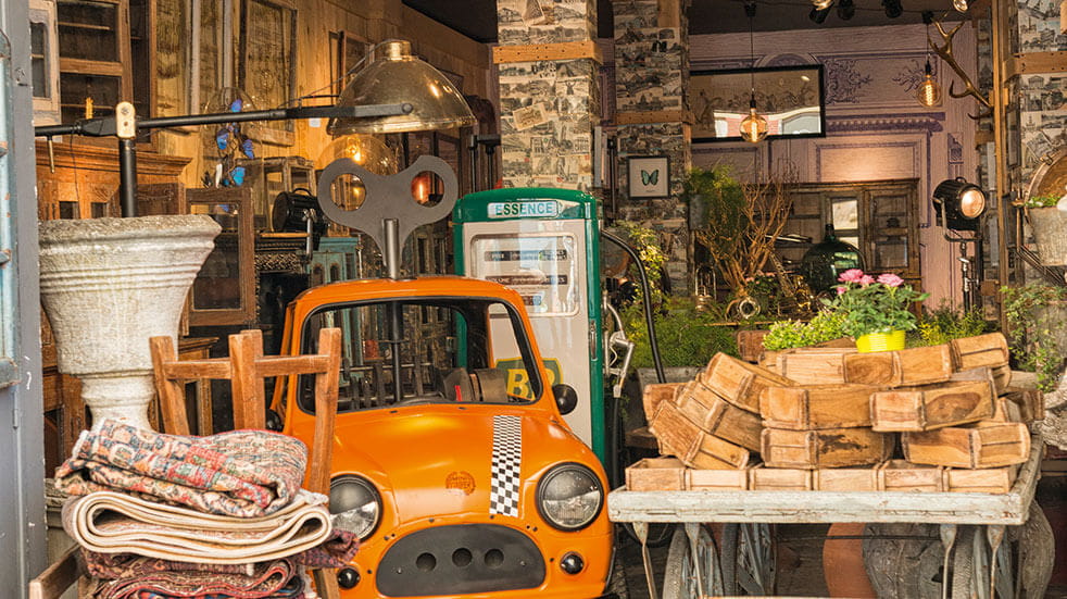 French flea markets - orange car